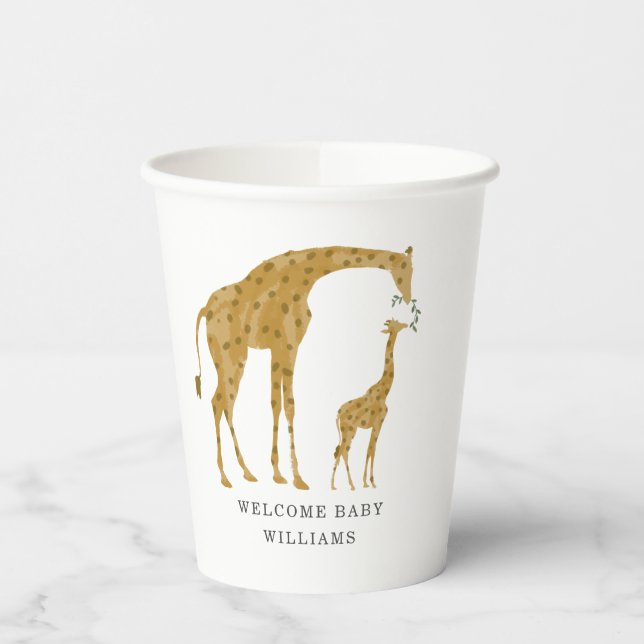 Baby and Mama Giraffe Neutral Safari Baby Shower Paper Cups (Left)