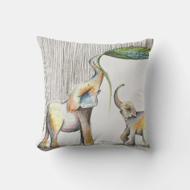 Baby and Mom Elephant Watercolor Cushion (Front)