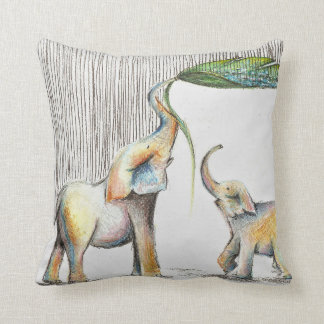 Baby and Mom Elephant Watercolor Cushion