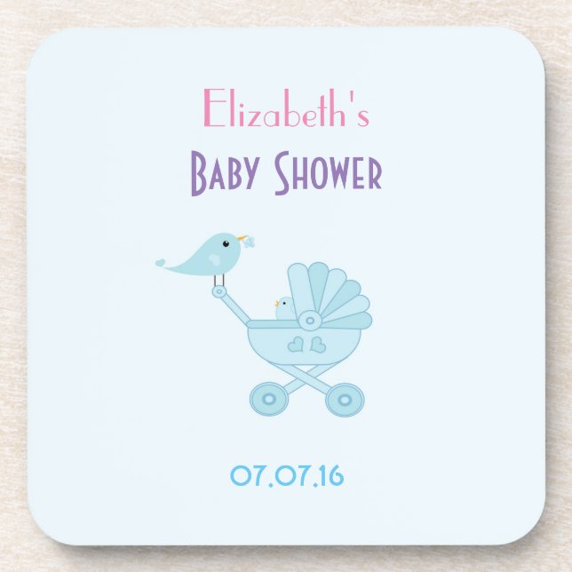 Baby and Mummy Bluebirds Baby Shower Coaster (Front)