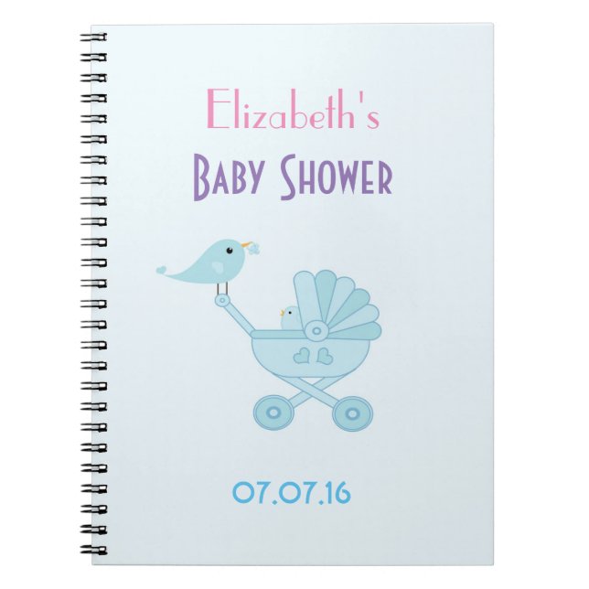 Baby and Mummy Bluebirds Baby Shower Notebook (Front)