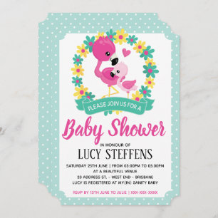 Baby and Mummy Flamingo Baby Shower Invitation