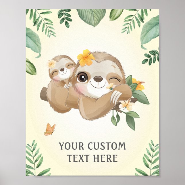 Baby and Mummy Sloths Baby Shower Sprinkle Nursery Poster (Front)