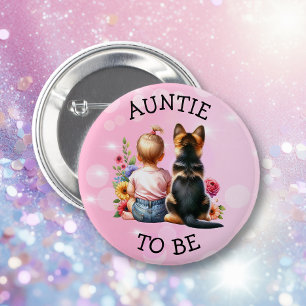 Baby and Puppy Auntie to be Baby Shower   6 Cm Round Badge