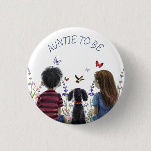 Baby and Puppy Baby Shower AUNTIE TO BE 3 Cm Round Badge