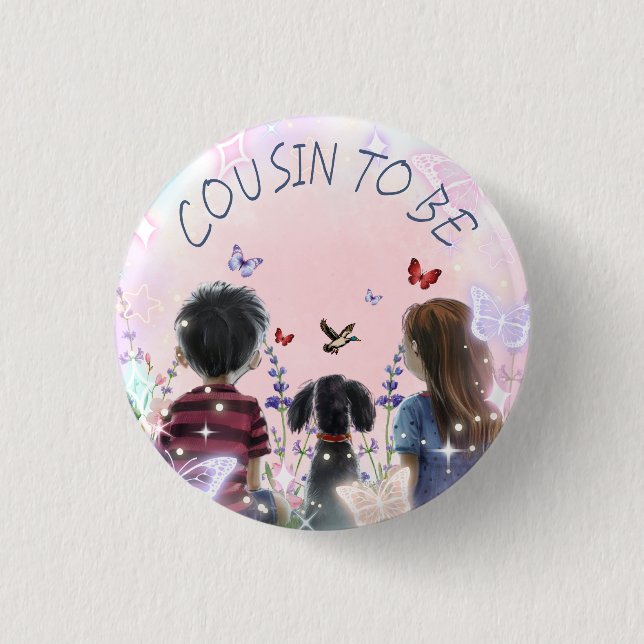 Baby and Puppy Baby Shower Cousin to be 3 Cm Round Badge (Front)