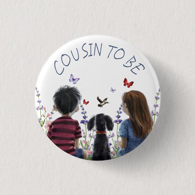 Baby and Puppy Baby Shower Cousin to be 3 Cm Round Badge (Front)