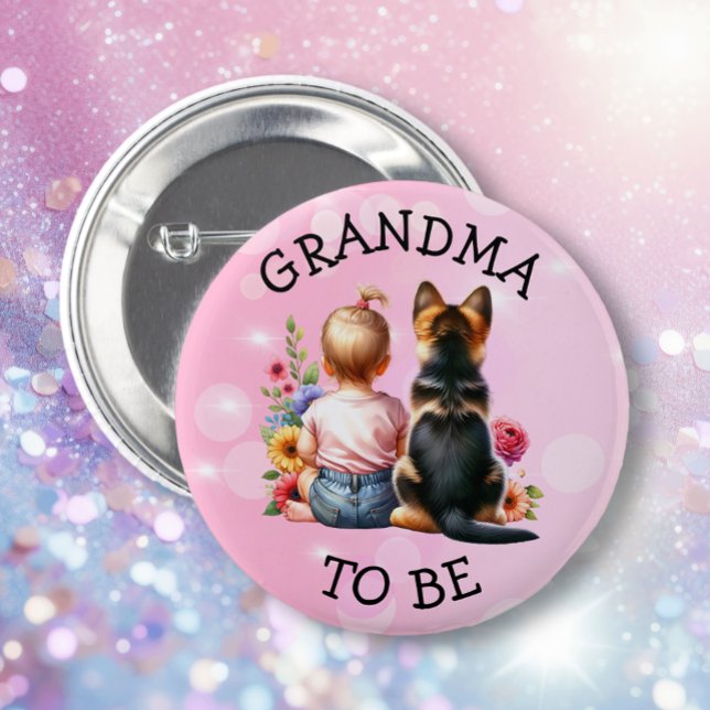 Baby and Puppy Grandma to be Baby Shower   6 Cm Round Badge (Creator Uploaded)