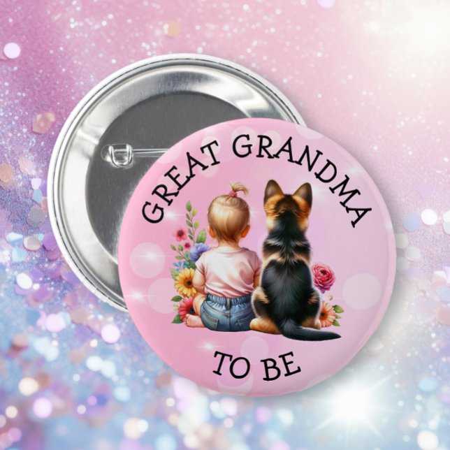 Baby and Puppy Great Grandma to be Baby Shower   6 Cm Round Badge (Creator Uploaded)