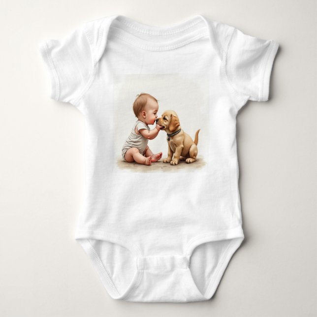 Baby and puppy T-Shirt Baby Bodysuit (Front)