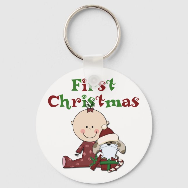 Baby and Santa Dog T-shirts Key Ring (Front)