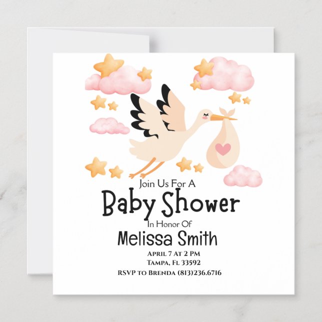 Baby and Stork Magnetic Baby Shower Invitation (Front)
