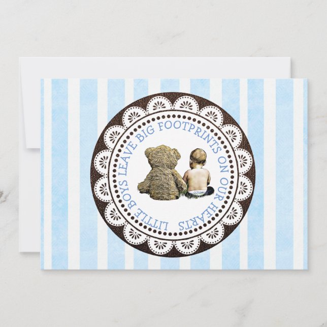 Baby and Teddy Bear Boys Baby Shower Invitation (Front)
