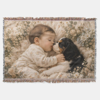 Baby and Tricolor Cavalier King Charles Spaniel | Throw Blanket