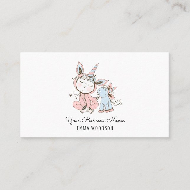 Baby And Unicorn Childcare Nanny Babysitter Business Card (Front)