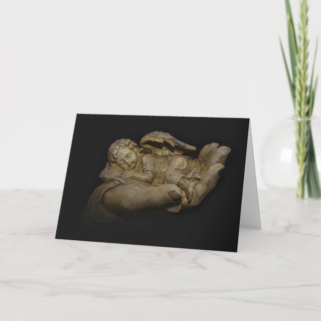 Baby Angel Wings Sleeping in Hand Holiday Card (Front)