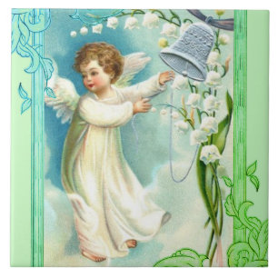 Baby Angel With Blue Bell Ceramic Tile