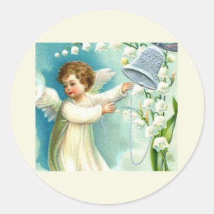 Baby Angel With Blue Bell Classic Round Sticker