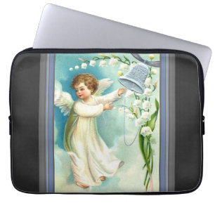 Baby Angel With Blue Bell Laptop Sleeve