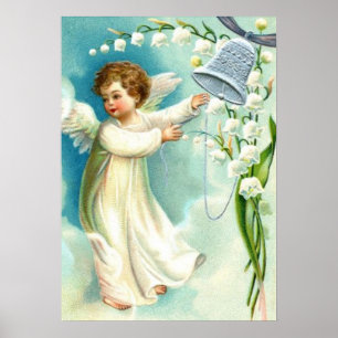 Baby Angel With Blue Bell Poster
