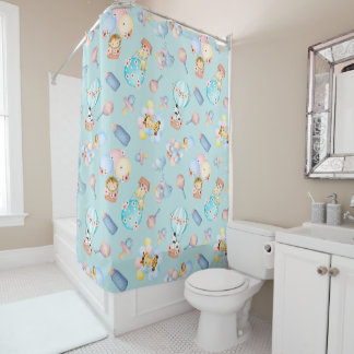 Baby Animal Balloon Bottle Toys Light Blue Themed Shower Curtain