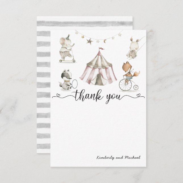 Baby Animal Circus Baby Shower Thank You Card (Front/Back)
