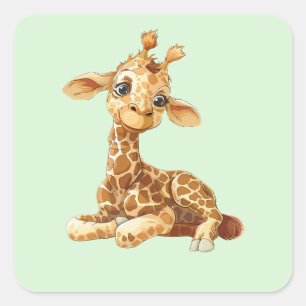 Baby Animal Cute Sweet Giraffe Cartoon Modern  Square Sticker