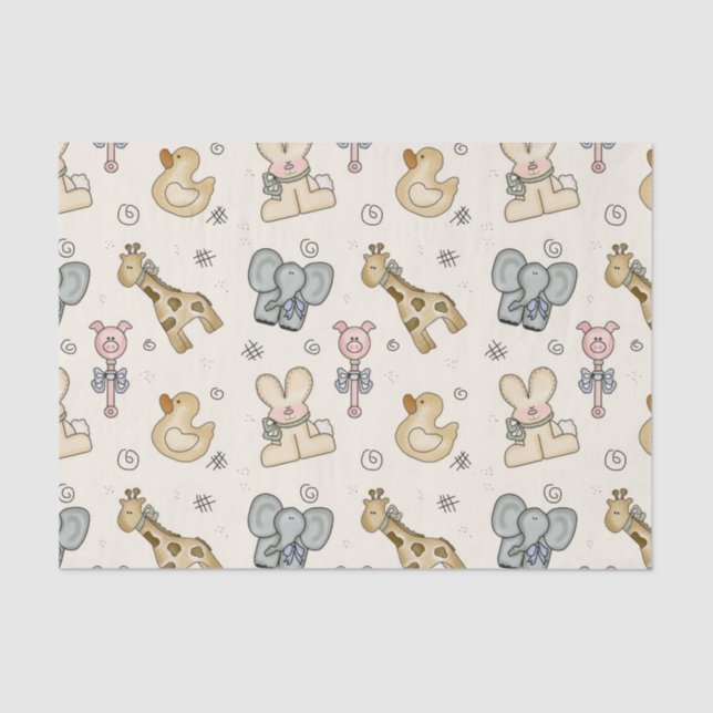 Baby Animal Elephant Pig Duck Giraffe Tissue Paper (Front)