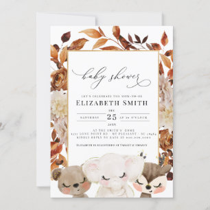 Baby Animal Fall Animals Floral Baby Shower  Invitation