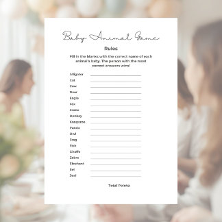 Baby Animal Game for Baby Shower with Answers Custom Letterhead