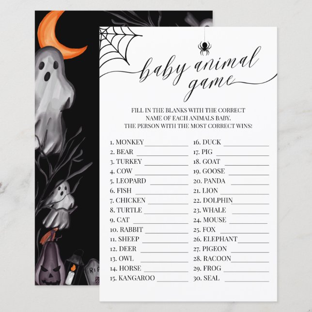 Baby Animal Game Halloween Little Boo Baby Shower (Front/Back)