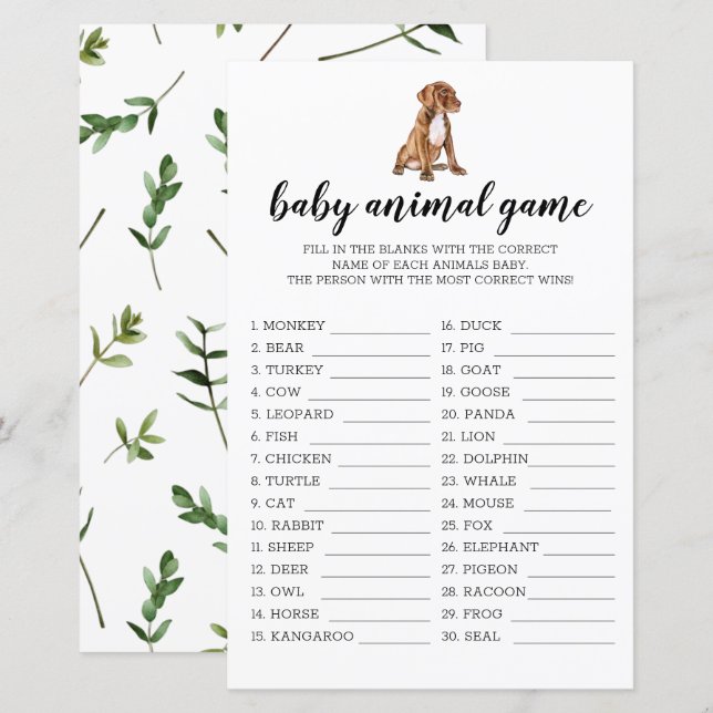 Baby Animal Game Pit Bull Watercolor Theme (Front/Back)