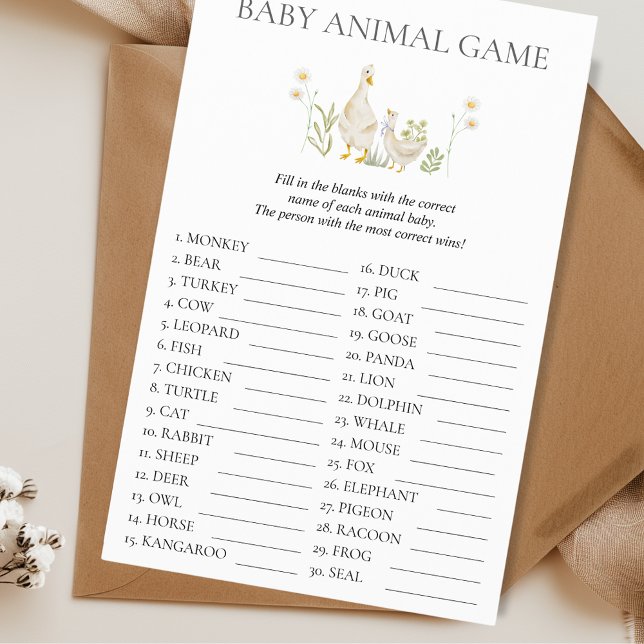 Baby Animal Game Silly Goose Baby Shower Flyer (Baby Animal Game Baby Shower Silly Goose Fun Budget Aesthetic)