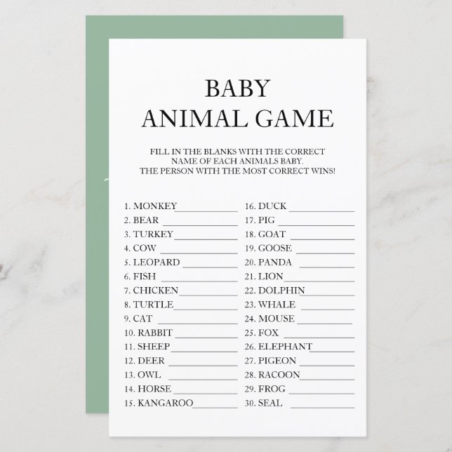 Baby Animal Game Travel Passport Baby Shower (Front/Back)