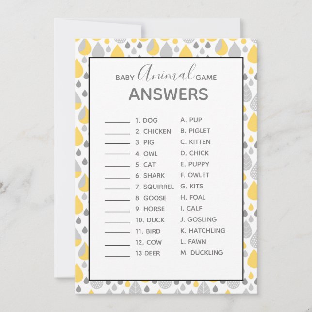 Baby animal games Baby Shower grey/ yellow Invitation (Front)