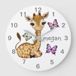 Baby Animal Giraffe Butterfly Nursery Wall Clock