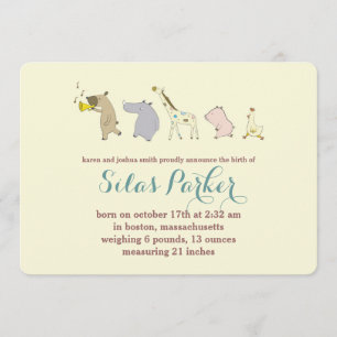 Baby Animal Parade Birth Announcement / Invitation