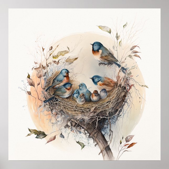 Baby Animal Prints for Nursery, Bird Family poster (Front)