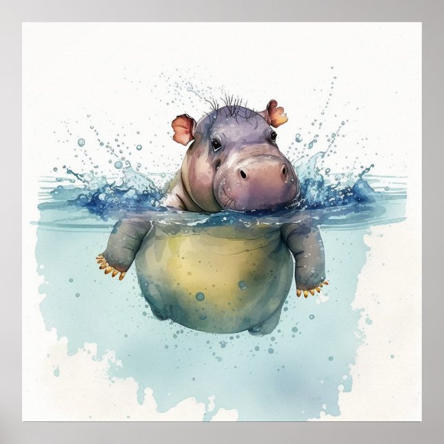 Baby Animal Prints for Nursery, Cute hippo poster (Front)