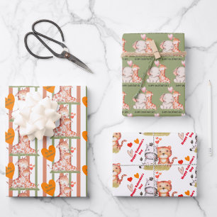 Baby Animal Valentines Wrapping Paper Sheet