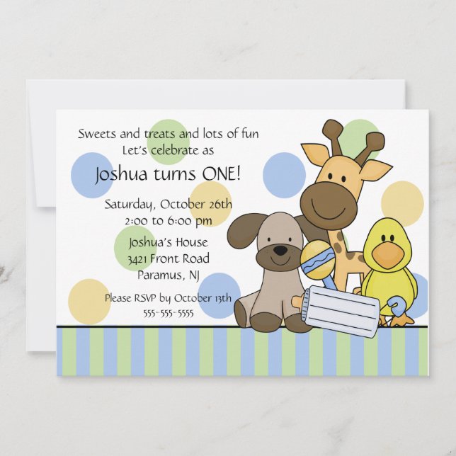 Baby Animals 1st Birthday Party Invitation (Front)