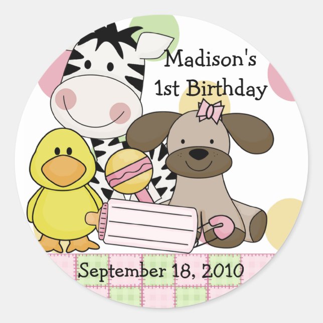 Baby Animals Baby Shower Sticker (Front)