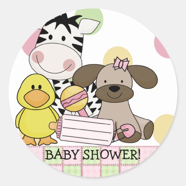 Baby Animals Baby Shower Sticker (Front)