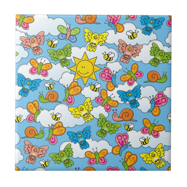 Baby Animals Background Ceramic Tile (Front)