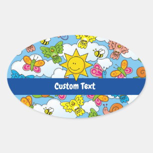 Baby Animals Background Oval Sticker