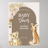 Baby animals brown baby shower welcome sign