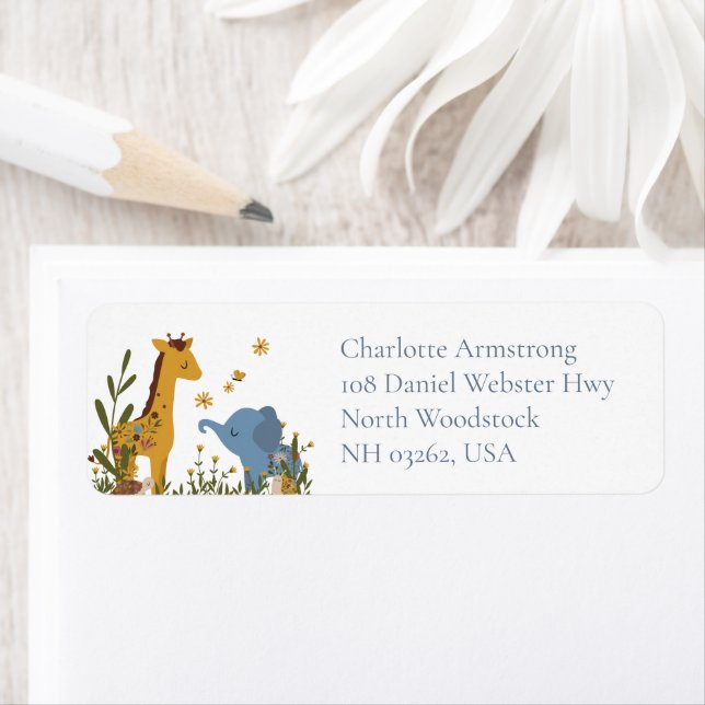 Baby Animals Floral Baby Shower Return Address Label (Insitu)