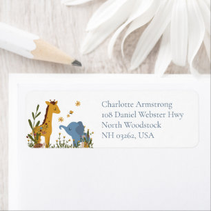Baby Animals Floral Baby Shower Return Address Return Address Label