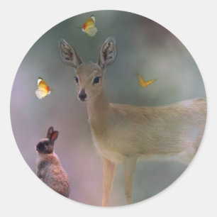 Baby animals forest fantasy classic round sticker