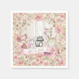 Baby Animals Girl Woodland Baby Shower Napkin